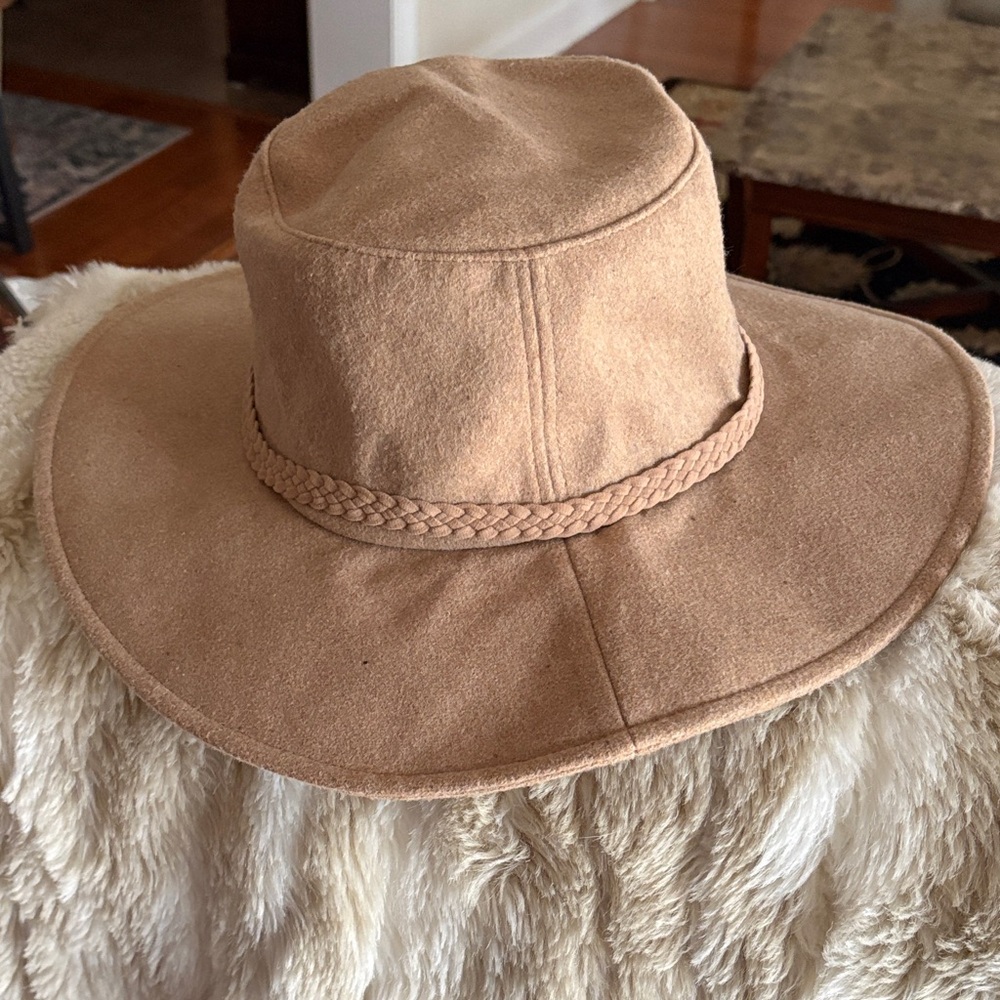 ASN brand Wide Brim Women's Hat with Braided Band - Tan
